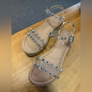 Clear Studded Espadrille Sandals